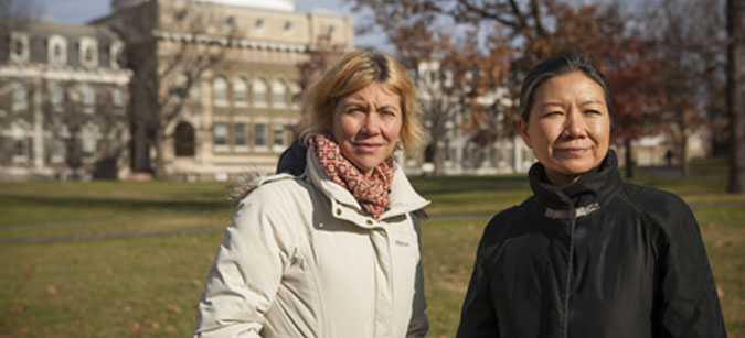 CCA Director Stephanie Owens, left, and artist kimsooja toured the Arts Quad Nov. 23, the intended site of the artist's installation project in the 2014 CCA Biennial.