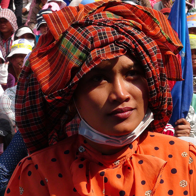 A Muslim girl among the crowd at a demonstration in Phnom Penh in December 2014, in a scene from "Angkor Awakens."